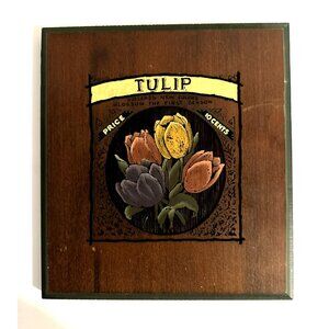 Vintage Engraved Wood TULIP Wall Hanging Plaque 9.25"x10" Multicolor Rare 1992